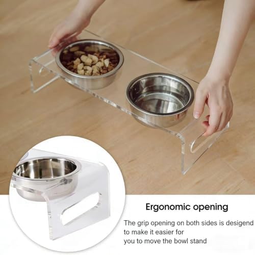 Tilted Raised Elevated Food and Water Bowls Stand for Cat or Small Dogs - Puppy's Clear Acrylic Stainless Steel Dishes Holder for Boy or Girl Pet,Modern,Durable and Easy to Clean by WBhonghui (Clear) - Image 3