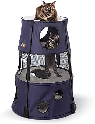 K&H Cat Tower, Tree Condo for Multiple Large Indoor Cats, 3 Level, Denim by KHPetProducts