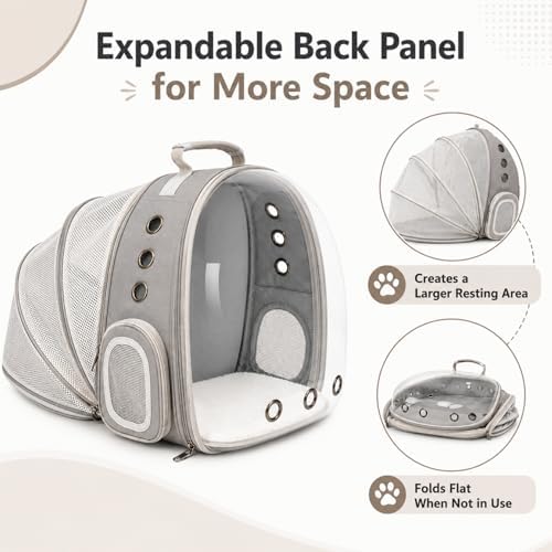 Expandable Cat Carrier Backpack with Bubble Window, Grey - Image 3