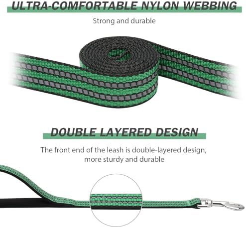 Hikiko 6FT Dog Leash with 2 Padded Handles Reflective,Green - Image 2