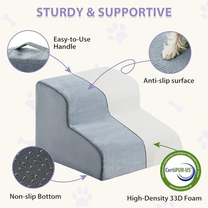 LEXTRO Dog Stairs for Small Dogs, 2-Steps Dog Ramp for Couch, Pet Stairs with Highly Supportive Foam and Non-Slip Bottom, Pet Steps for Cat & Doggie (High 11.8 Inch) - Image 5