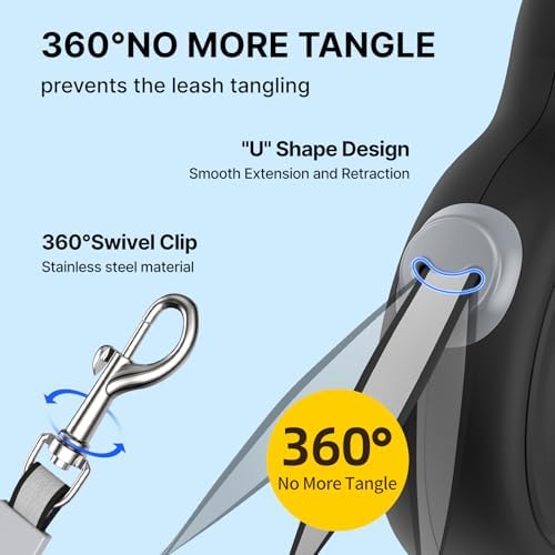 10Ft Retractable Dog Leash with Chew-Proof Steel Cable, 360° Tangle-Free, Built-in Poop Bag Dispenser, Ergonomic Comfort Grip Handle for Small Medium Dogs Up to 60lbs - Image 7