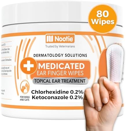 Nootie Medicated Ear Finger Wipes with Chlorhexidine for Dogs, Made in USA by Nootie