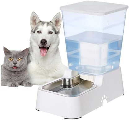 Automatic 5.4L/1.4Gal Pet Waterer, Pet Automatic Dog Water Dispenser Gravity Stainless Steel Water Feeder, Large Capacity Feeding Bowls for Cats and Medium & Large-Sized Dogs (White, Water) by Leefele