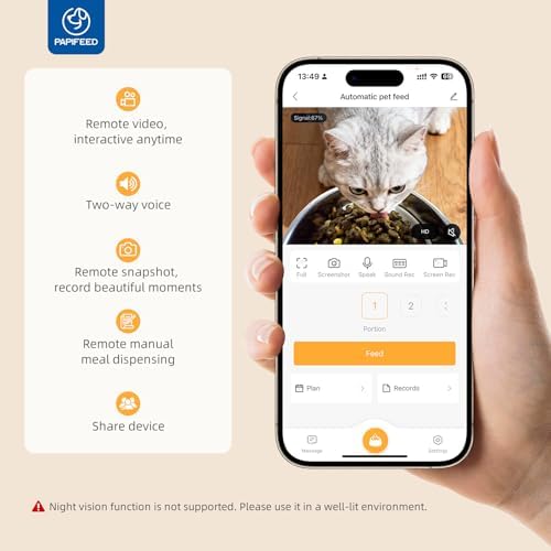 PAPIFEED Automatic Cat Feeder with Camera, WiFi Auto Cat Feeder with App, 3L Slow-Feed Cat Food Dispenser for Dry Food, Dual Power Supply Timed Pet Feeder, 10 Meals/Day, 6 Portions/Meal - Image 7