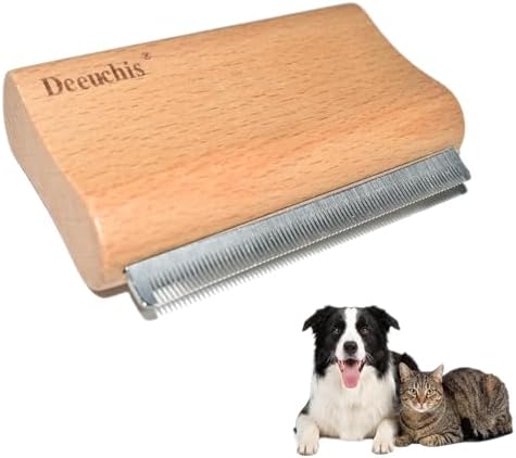 Wooden Deshedding Brush for Dogs, Cats & Horses, Deshedding Grooming Tool Curry Comb Pet Hair Removal Tool, Deshedding Dog Brush Combs for All Hair Types, 4.33 Inch by DEEUCHIS