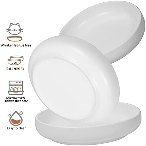 Ceramic Cat Bowls,Shallow Cat Dishes for Food and Water, 6 inch Matte Finish Wide Cat Food Bowl,Whisker Fatigue Free Pet Puppy Kitten Bowl Set of 3,Dishwasher Safe - Image 2