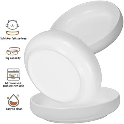Ceramic Cat Bowls,Shallow Cat Dishes for Food and Water, 6 inch Matte Finish Wide Cat Food Bowl,Whisker Fatigue Free Pet Puppy Kitten Bowl Set of 3,Dishwasher Safe - Image 2