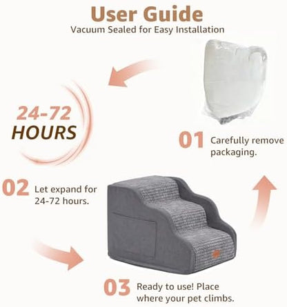 Woochpet 3-Tier Dog Stairs for Beds Foam Ramp Stairs for Couch Dark Grey - Image 5