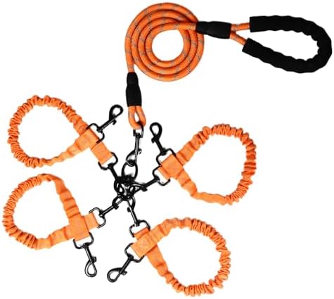 Dog Double Leashes,Rope Bungee Four Leash with Padded Handle Removable for 4 Dogs,Tangle-Free, Padded Handles, 360° Swivel Control (Orange, 4 Way) by Y-ANNJYA