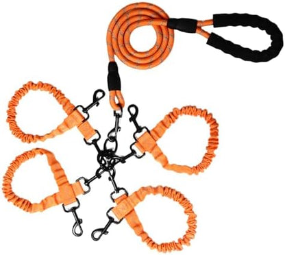 Dog Double Leashes,Rope Bungee Four Leash with Padded Handle Removable for 4 Dogs,Tangle-Free, Padded Handles, 360° Swivel Control (Orange, 4 Way) by Y-ANNJYA