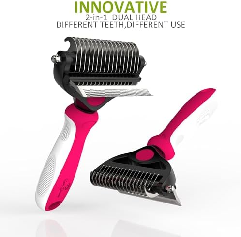 Spring Blossoms-2 in 1 Professional Grooming Rake for Cats & Dogs-Dematting Comb for Easy Mats & Tangles Removing,Pet Brush Safe No More Nasty Shedding and Flying Hair (Rose) - Image 4