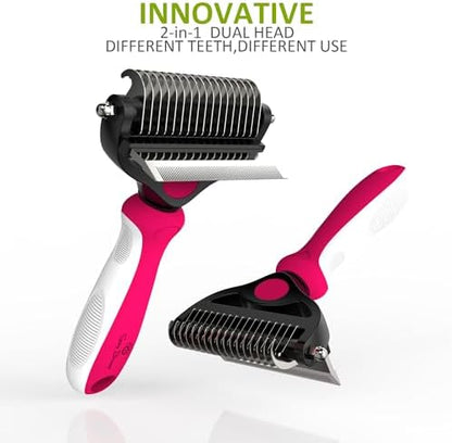 Spring Blossoms-2 in 1 Professional Grooming Rake for Cats & Dogs-Dematting Comb for Easy Mats & Tangles Removing,Pet Brush Safe No More Nasty Shedding and Flying Hair (Rose) - Image 4
