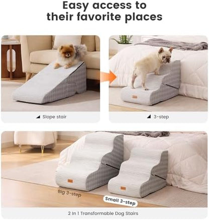 Gardner Pet Dog Stairs for Small Dogs 16.5" H, 2 in 1 Transformable 3-Step Pet Stairs and Ramp, Dog Steps for Couch Bed (13-20 in) Non-Slip Waterproof Cover and CertiPUR-US Certified Foam, Checked - Image 6