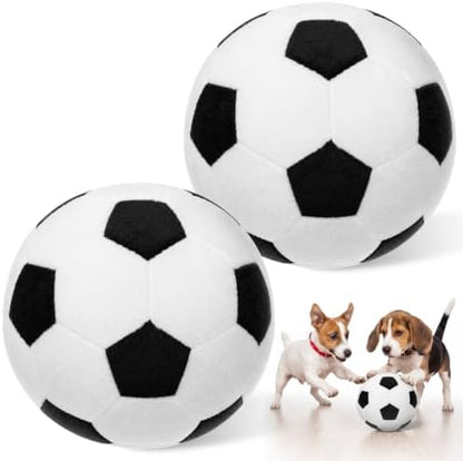 Blueweenly 2 Pcs Stuffed Soccer Ball Dog Toys, 6.3 Inch Squeaky Football Dog Toys, Soft Interactive Chew Indoor Outdoor Playing Supply for Small Medium Large Pet Rolling Tossing Chasing Games, White by Blueweenly