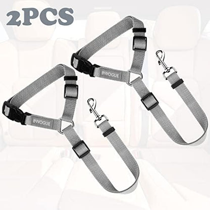 BWOGUE 2 Pack Dog Seat Belt for Car, Headrest Restraint Strap Set, Gray - Image 2