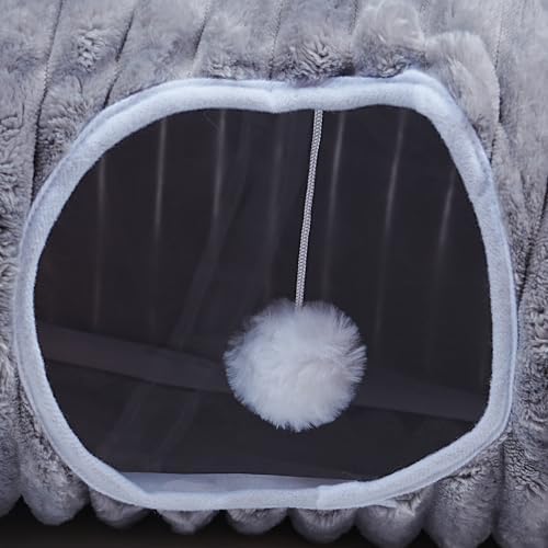 FORMYCATIE Luxurious Cat Tunnel,43" Straight Cat Tunnel Bed with Balls,Cat Toys for Indoor Cats,Collapsible Peekaboo Cat Cave for Kitten Toys (Gray Stripe) - Image 6