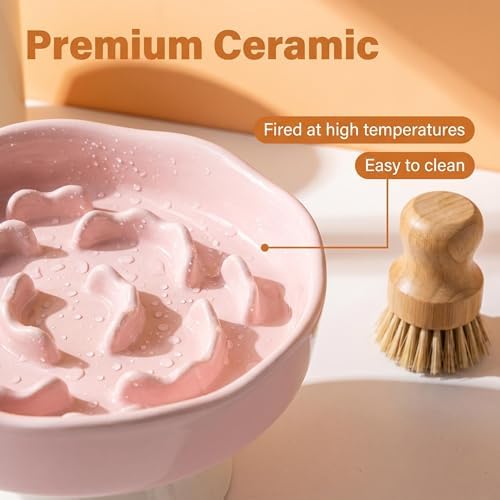 Vexilion pet Raised Slow Feeder cat Food Ceramic Bowl for Small Dogs for Dry and Wet Food (Pink) - Image 2