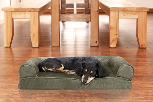 Furhaven Pillow Dog Bed for Medium/Small Dogs w/ Removable Bolsters & Washable Cover - Faux Fur & Velvet Sofa - Dark Sage, Medium - Image 3
