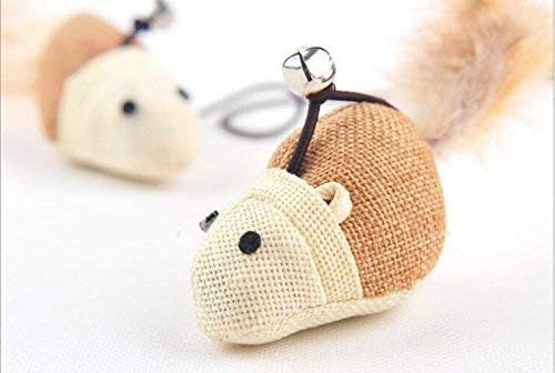 Set of 3 Natural Sisal Wand Teasers Exerciser for Cat Kitten with Mouse/Pumpkin/Fish Toy, Bell Feather Elastic String Sturdy Wood Rod-Toy for Cat