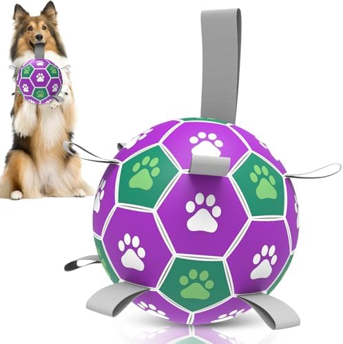Diman Dog Balls with Straps, 7 Inch Puppy Soccer Ball for Dogs by KeepYourDogsHappy