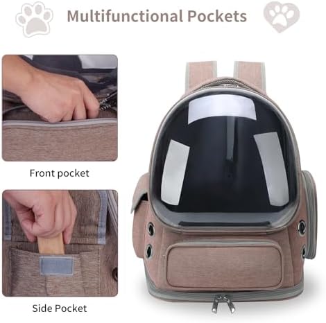 Cat Backpack Carrier for Cats and Small Dogs, Breathable Cat Bubble Backpack, Airline Approved Pet Travel Carrier for Hiking Camping Outdoor(Brown) - Image 3