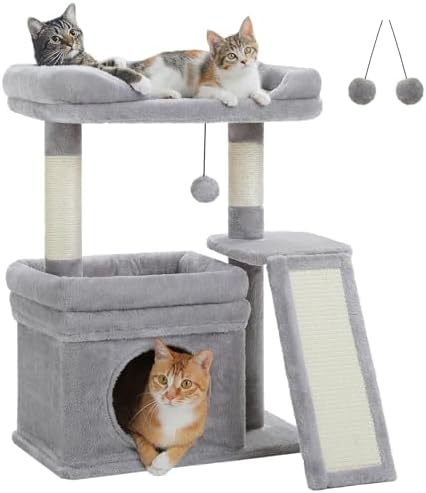 PEQULTI Cat Tree for Small Medium Cats, Gray Cat Tower for Indoor Cats by PEQULTI