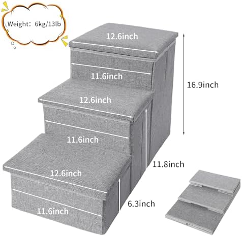 Dog Stairs for Small Dogs,17 Inch Height Foldable Pet Steps 3-Step Dog Ramp with Storage, Cat Condo,Indoor Pet Ramp for Bed Couch Window - Image 3