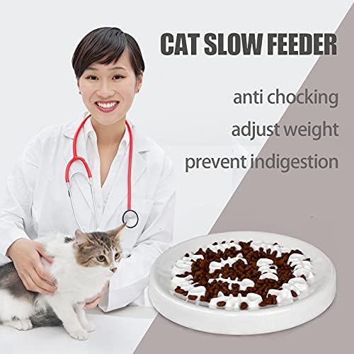 Lorde Slow Feeder Cat Bowls, Ceramic Fun Slow Feed Interactive Bloat Stop Puzzle Cat Bowl Healthy Eating Diet Pet Dog Slow Feeding Bowls… (Fish Bone) - Image 3