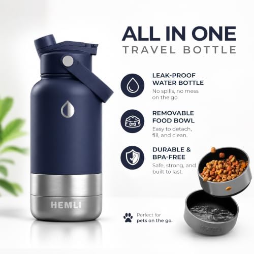 32 oz. Dog Water Bottle, Insulated Dog Travel Water Bottle, Stainless Steel Pet Water Bottle Dispenser Portable Food and Water Bowl for Dogs for Walking Dog Canteen Travel Kit - Image 2