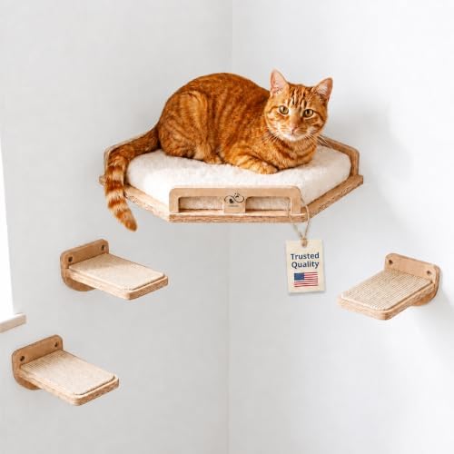 Cat Wall Shelves, Solid Wood Corner Bed, 3 Steps, Up to 25 lb, Wood by CUBHUG