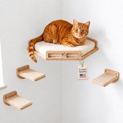 Cat Wall Shelves, Solid Wood Corner Bed, 3 Steps, Up to 25 lb, Wood by CUBHUG
