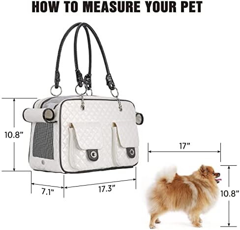 Pet Carrier Fashion Dog Carrier Purse Leather Tote Handbag Bag for Small Puppies Dogs Cat Small Animals Soft TSA Airline-Approved (White) - Image 3