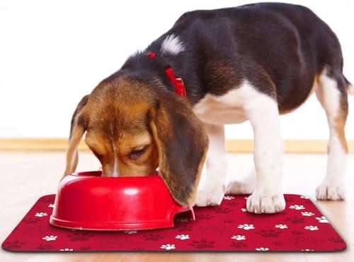 Dog Food Mat, Absorbent Water Bowl Mats Cat Pet Feeding Placemats Red 24 * 16 inch - Image 6