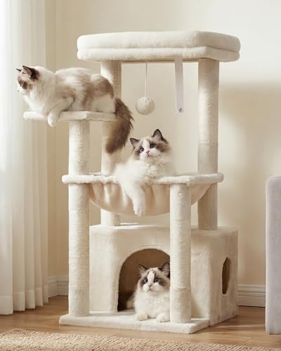 Heybly Cat Tree, Kitten Tower with Large Soft Cat Basket HCT008SM by HEYBLY