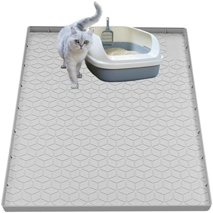 Cat Litter Mat for Litter Box, Silicone Large Cat Litter Trapping Mat - 28x22 in, Waterproof & Non-Slip, Durable & Easy Clean, Light Gray by Jacooxi