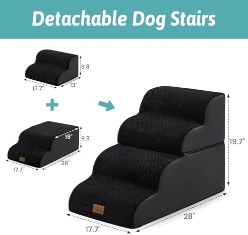 COZY KISS Detachable Wide Stairs for Small Dogs, Pet Steps for Bed, Black - Image 2