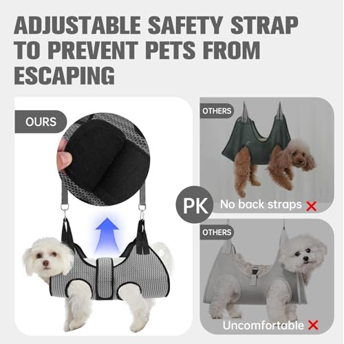 PAWCHIE Dog Grooming Hammock Harness for Dogs & Cats with Pet Nail Clipper Trimmer- Breathable Cat Hanger Sling for Trimming Clipping Nails-Dog Hammock Restraint Bag for Small Medium Large Dog, Grey M - Image 4