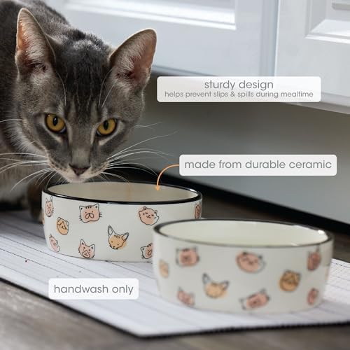 Pearhead Ceramic Cat Bowl, Holds 12 oz, Whisker-Friendly Pet Dish for Food and Water, Cute Cat Face Design (Pack of 2) - Image 2