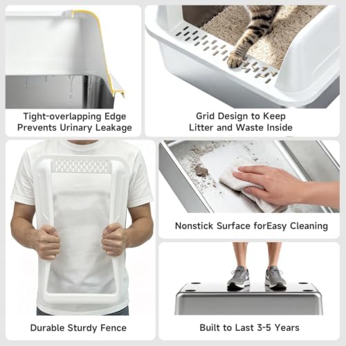 High-Sided Stainless Steel XL Cat Litter Box for Cats - Image 6