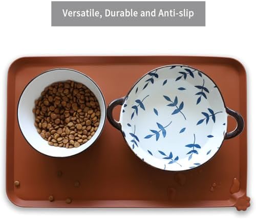 Hoki Found Silicone Pet Food Tray - Non Slip Pet Dog Bowl Mats - Cat Waterproof Mat for Carpet - Caramel - Image 4