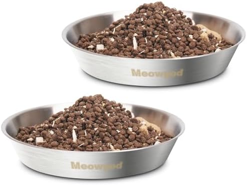 Cat Bowls,6.7" Extra Wide Stainless Steel Cat Food Bowls Whisker Friendly Water Dishes Plates for Cats and Small Dogs Good for Wet and Dry Food(2pack) by Meowgod