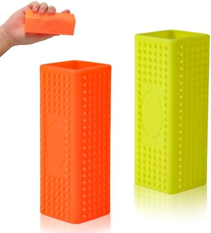 PEUTIER 2pcs Silicone Pet Hair Brushes, Convenient Block Roller Cleaner Reusable Pet Hair Carpet Brush Portable Carpet Cleaner Roller for Furnishings Sofa Carpets Couch Bedding (Yellow & Orange) by PEUTIER