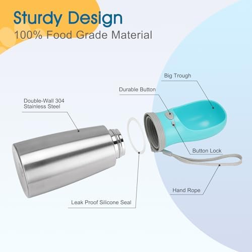 Portable Dog Water Bottle, 24 OZ Stainless Steel Pet Water Dispenser - Image 2
