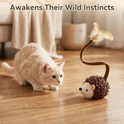 Migipaws Interactive Hedgehog Cat Toy 360° Rolling & Spin with Soft Plush Tail for Indoor Cats Smart Motion Sensor, Realistic Squeak, Rechargeable Plush Kitten Toy (Brown) - Image 3