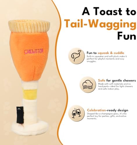 CHEWFFON Birthday Dog Toy, Champagne Glass Plush Squeaky Toy - Image 3