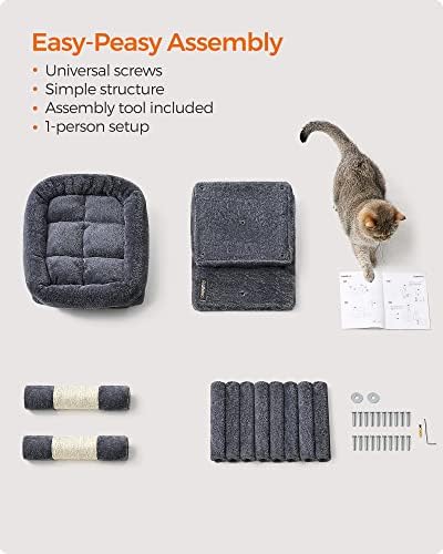 Feandrea Cat Tree, 26.4-Inch Small Cat Tower, Cute Plush Condo, Smoky Gray - Image 5