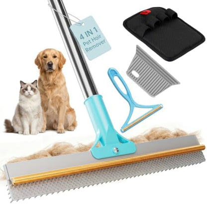 4 in 1 Carpet Rake for Pet Hair Removal, Pet Hair Remover Tool with Metal Scraper & Silicone Brush,54'' Adjustable Handle, 4 PCS Carpet Scraper Set, Dog Cat Hair Remover for Sofa, Couch, Car, Rug by Unknown