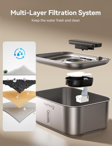 FEELNEEDY 3 Gal Stainless Steel Dog Water Fountain for Large Dog, Pet Water Fountain, Dog Water Bowl Dispenser with Water Level Window, Super Quiet for S-L Dogs and Multi-Pet - Image 6