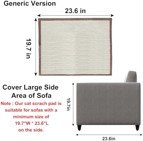Cat Scratch Furniture Protector with Natural Sisal for Protecting Couch Sofa Chair Furniture,Couch Protector from Cat Claws 23.6L''*19.7W'' (Brown, Right Handed) - Image 3